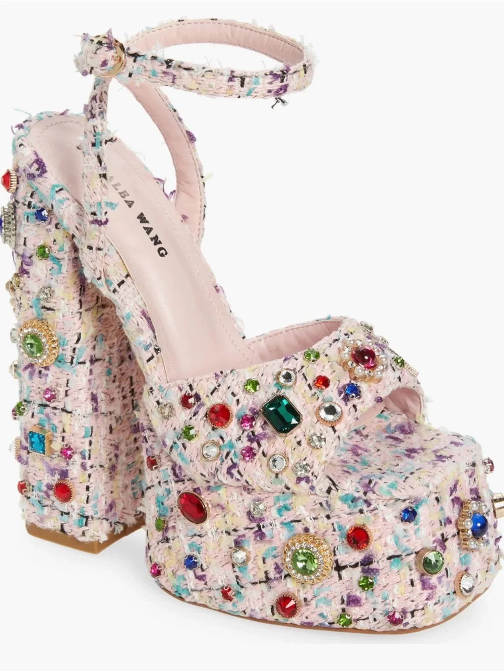 AZALEA WANG HYACINTH TWEED EMBELLISHED PLATFORM SANDALS NWOT